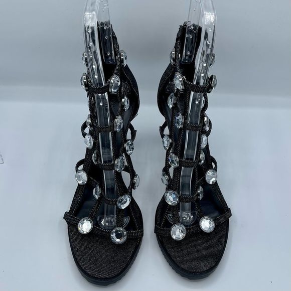 KARL LAGERFELD Beatriz Faux Crystals Heel Sandals in Black Size 10 NWOT - Picture 9 of 15